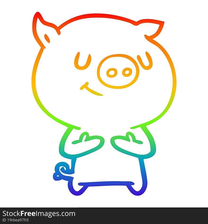 Rainbow Gradient Line Drawing Happy Cartoon Pig