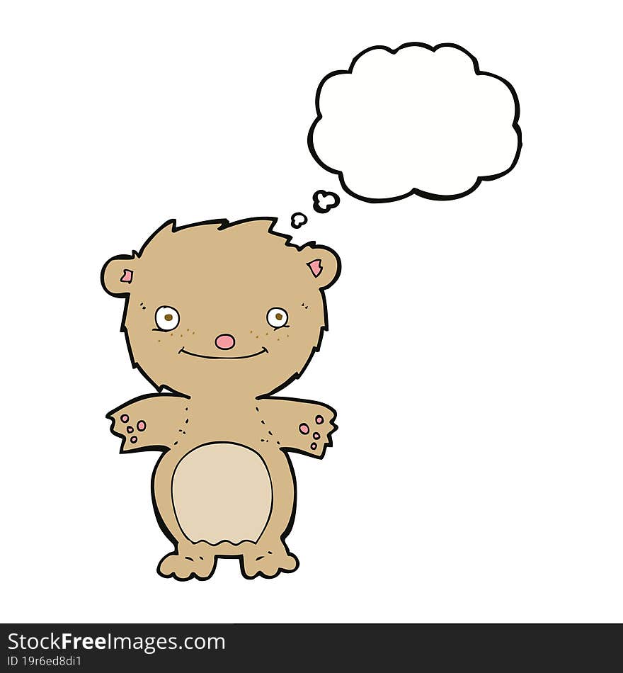 cartoon happy little teddy bear with thought bubble