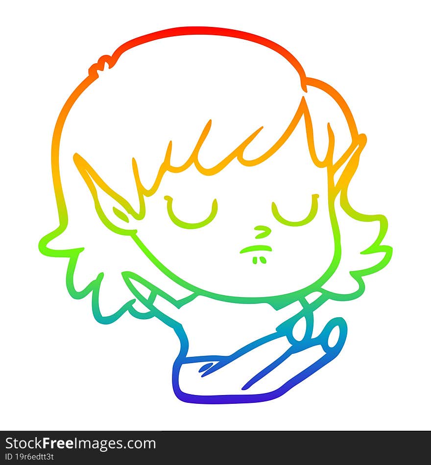 rainbow gradient line drawing cartoon elf girl