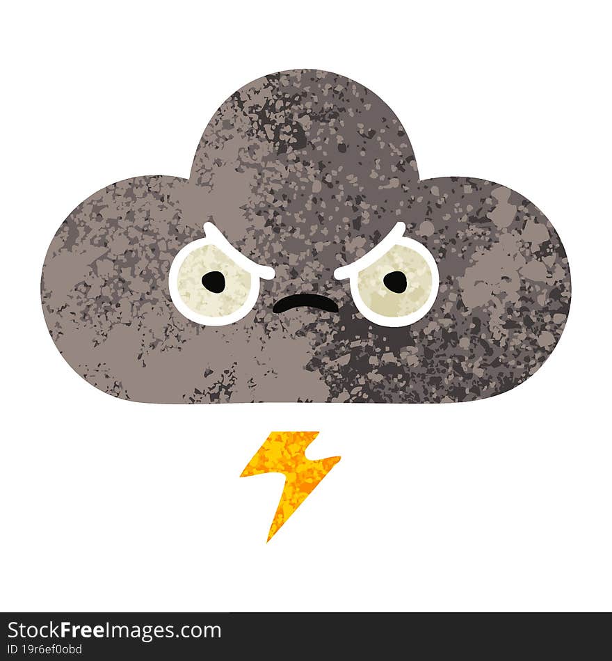 retro illustration style cartoon of a storm cloud