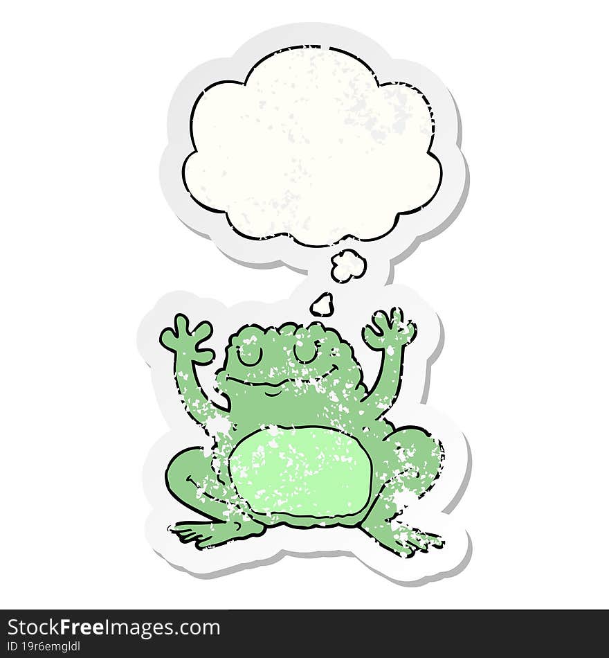 cartoon frog with thought bubble as a distressed worn sticker