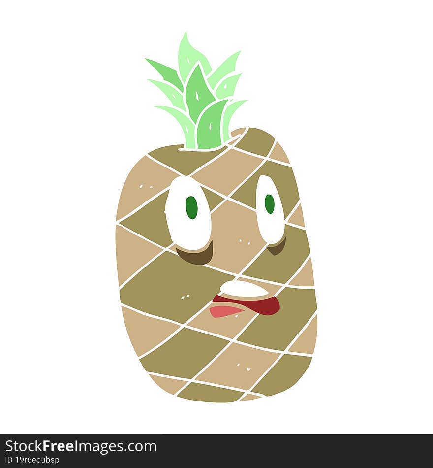 Flat Color Illustration Of A Cartoon Pineapple