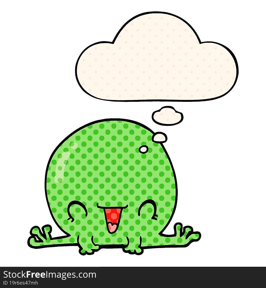 cartoon frog with thought bubble in comic book style