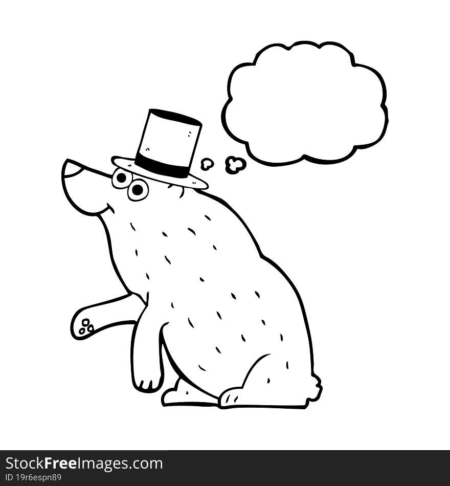 freehand drawn thought bubble cartoon bear in top hat