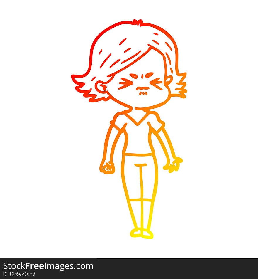 warm gradient line drawing cartoon angry woman