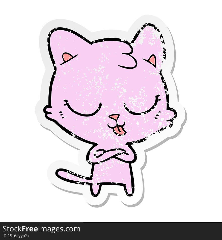distressed sticker of a cartoon cat
