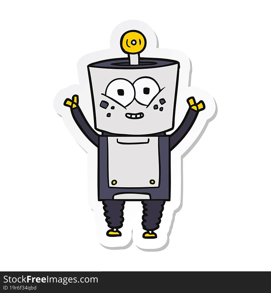 Sticker Of A Happy Cartoon Robot Waving Hello