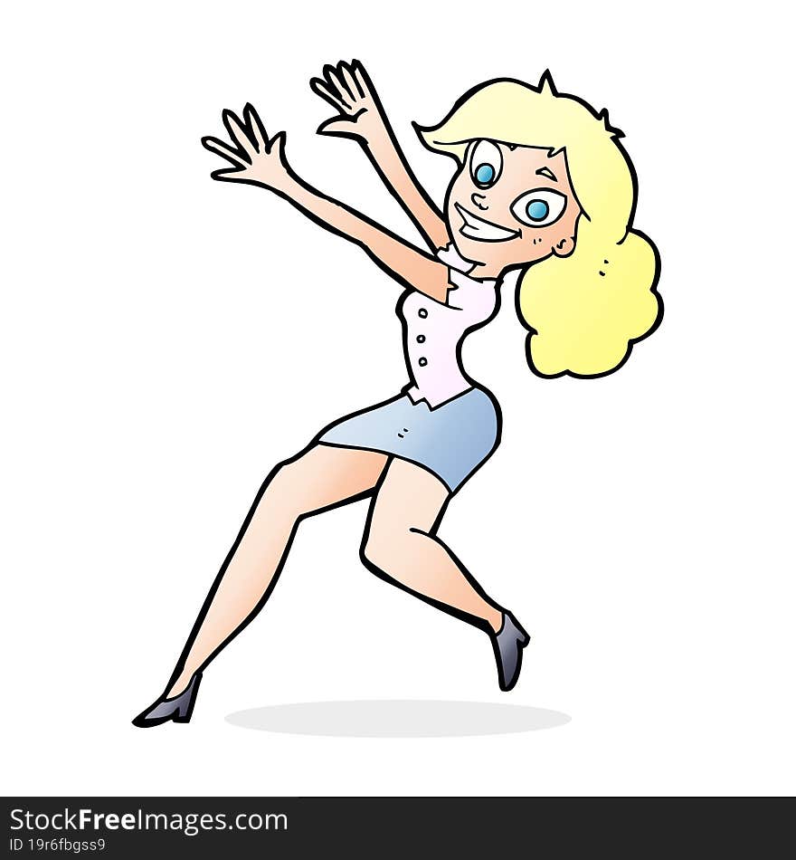 cartoon happy woman jumping