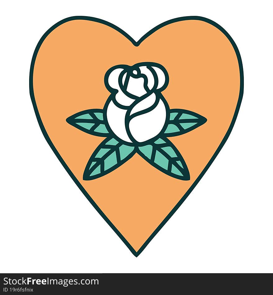 tattoo style icon of a heart and flowers