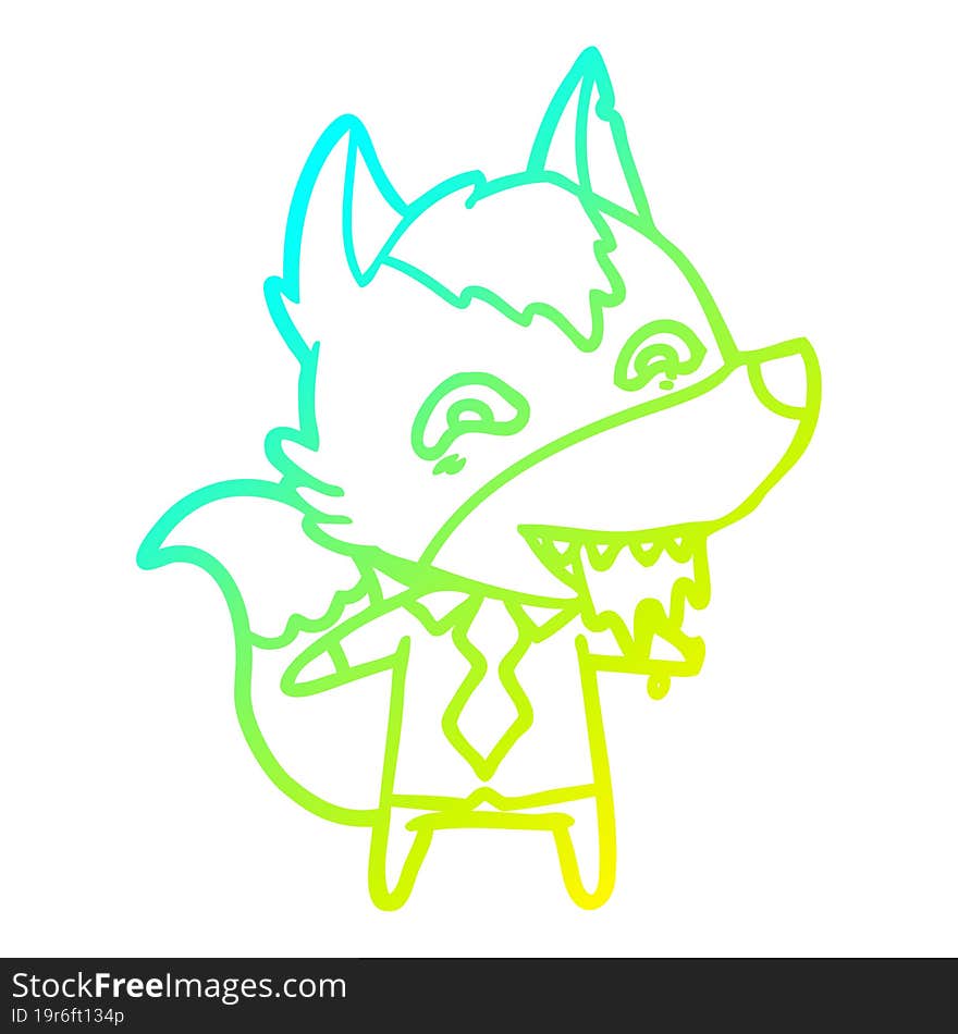 cold gradient line drawing cartoon hungry wolf in office clothes