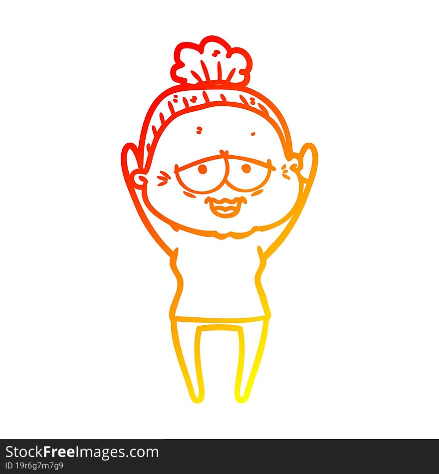 warm gradient line drawing cartoon happy old lady