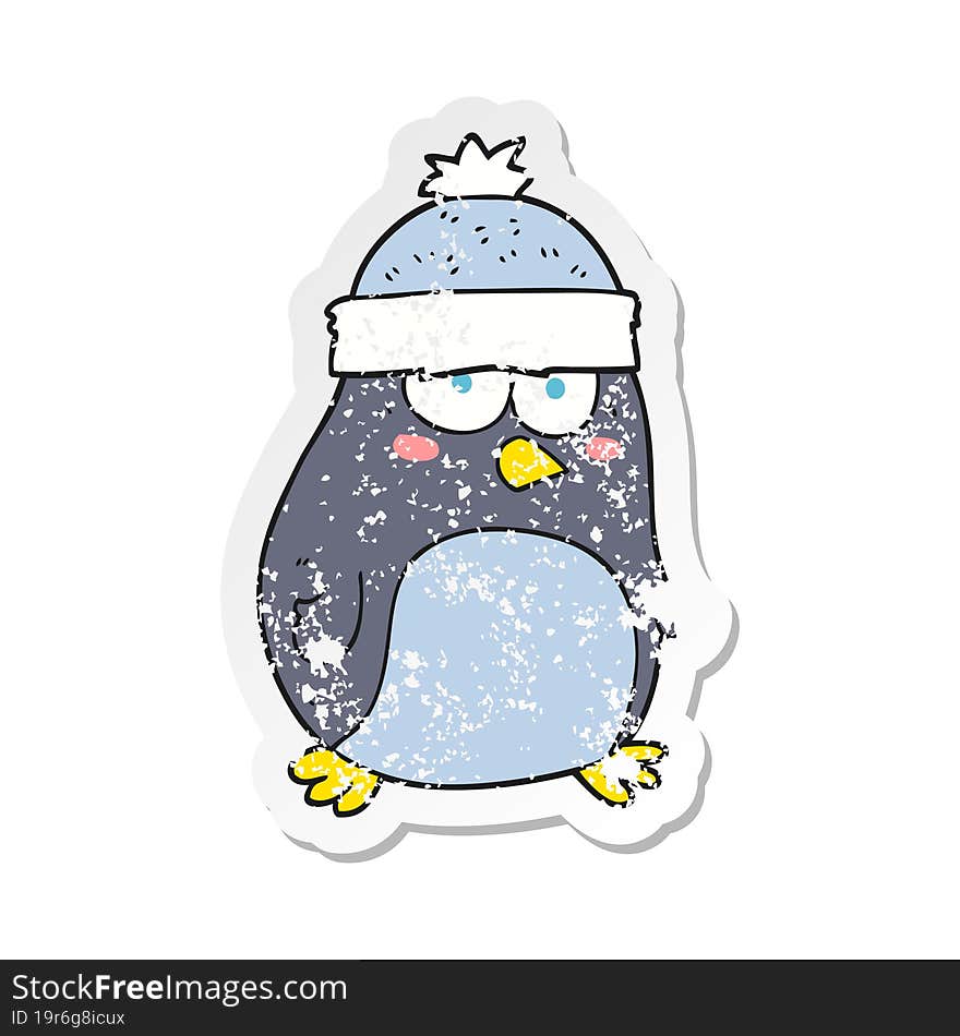 retro distressed sticker of a cartoon penguin