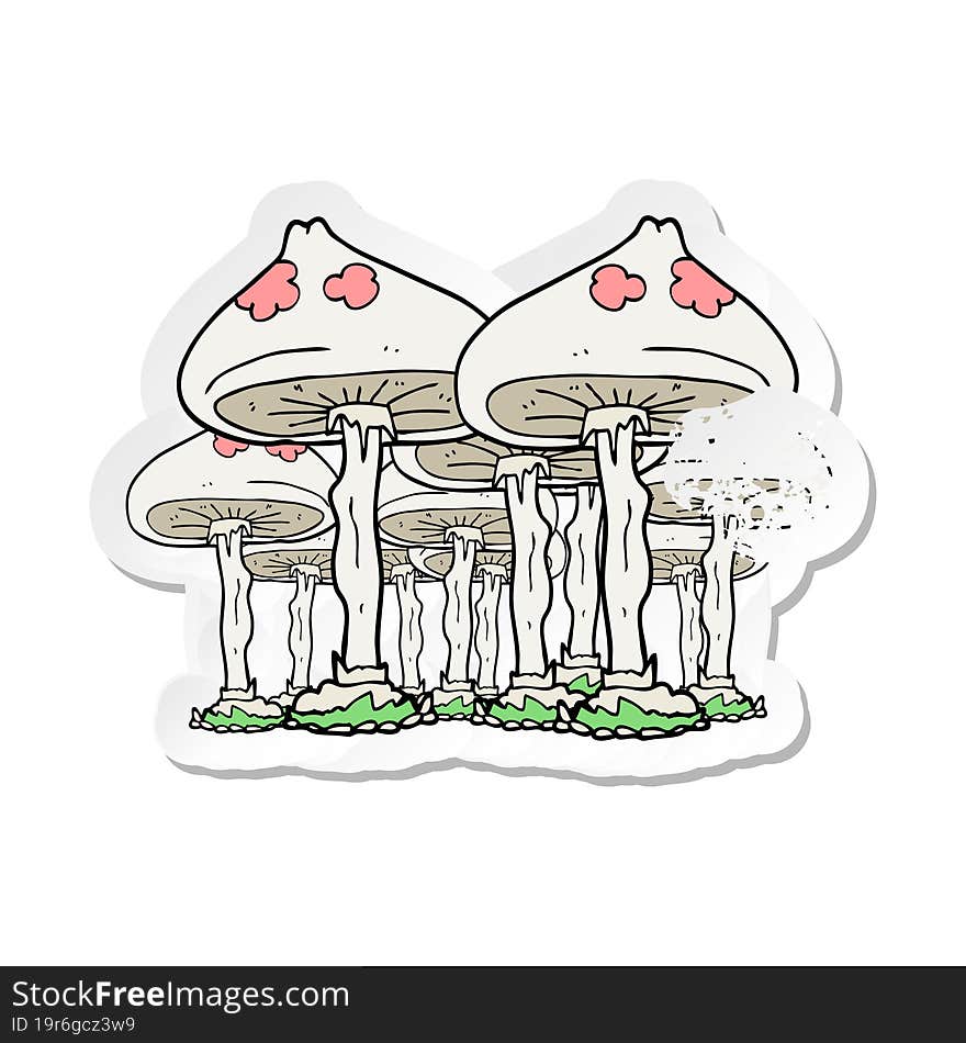 Retro Distressed Sticker Of A Cartoon Mushrooms