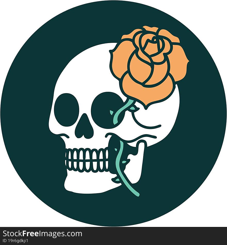 iconic tattoo style image of a skull and rose. iconic tattoo style image of a skull and rose