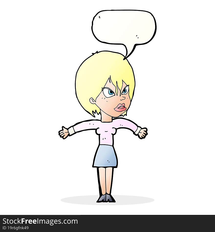 Cartoon Annoyed Girl With Speech Bubble