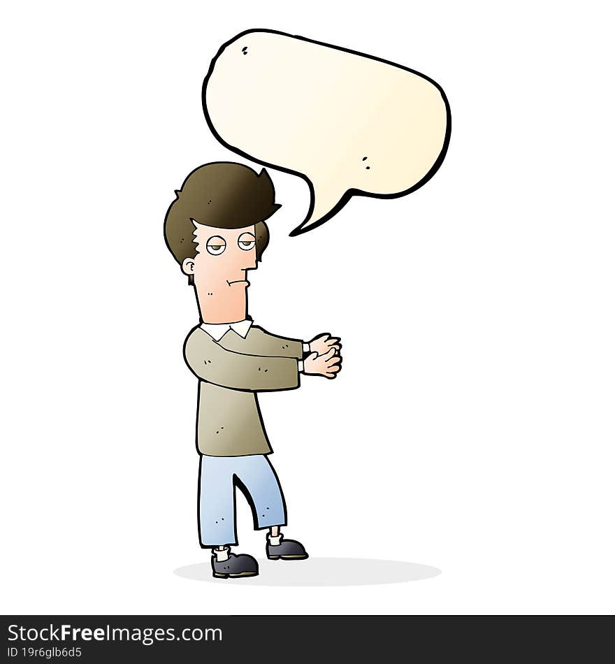 Cartoon Bored Man Showing The Way With Speech Bubble