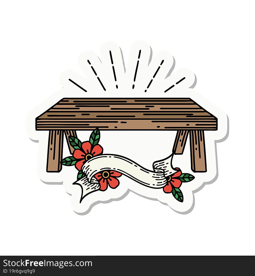 sticker of a tattoo style wood table