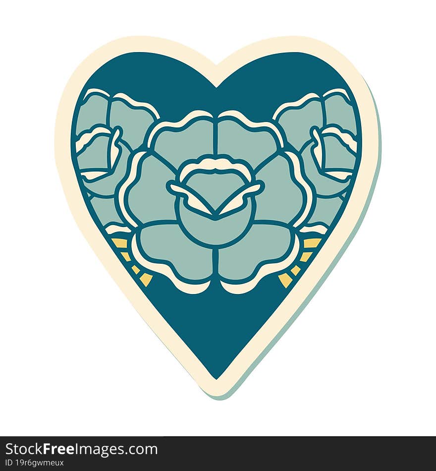 Tattoo Style Sticker Of A Heart And Flowers