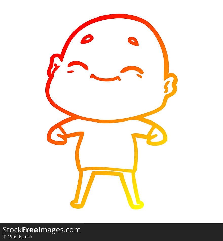 Warm Gradient Line Drawing Happy Cartoon Bald Man