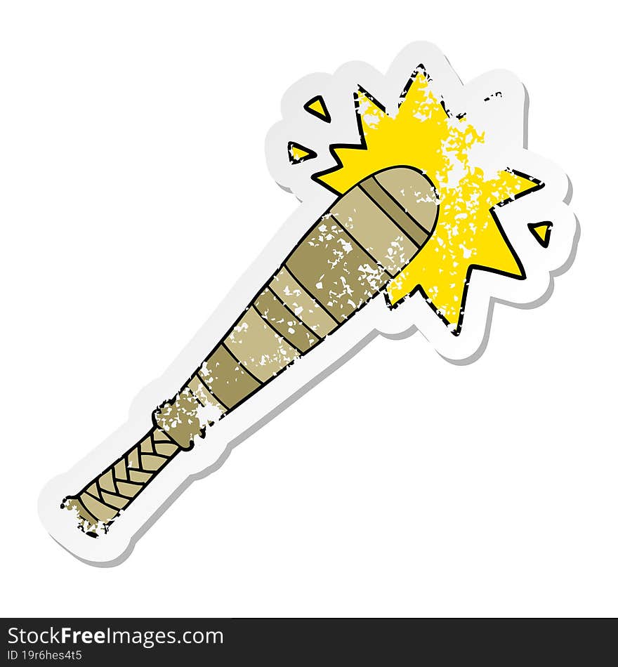 distressed sticker of a cartoon baseball bat hitting