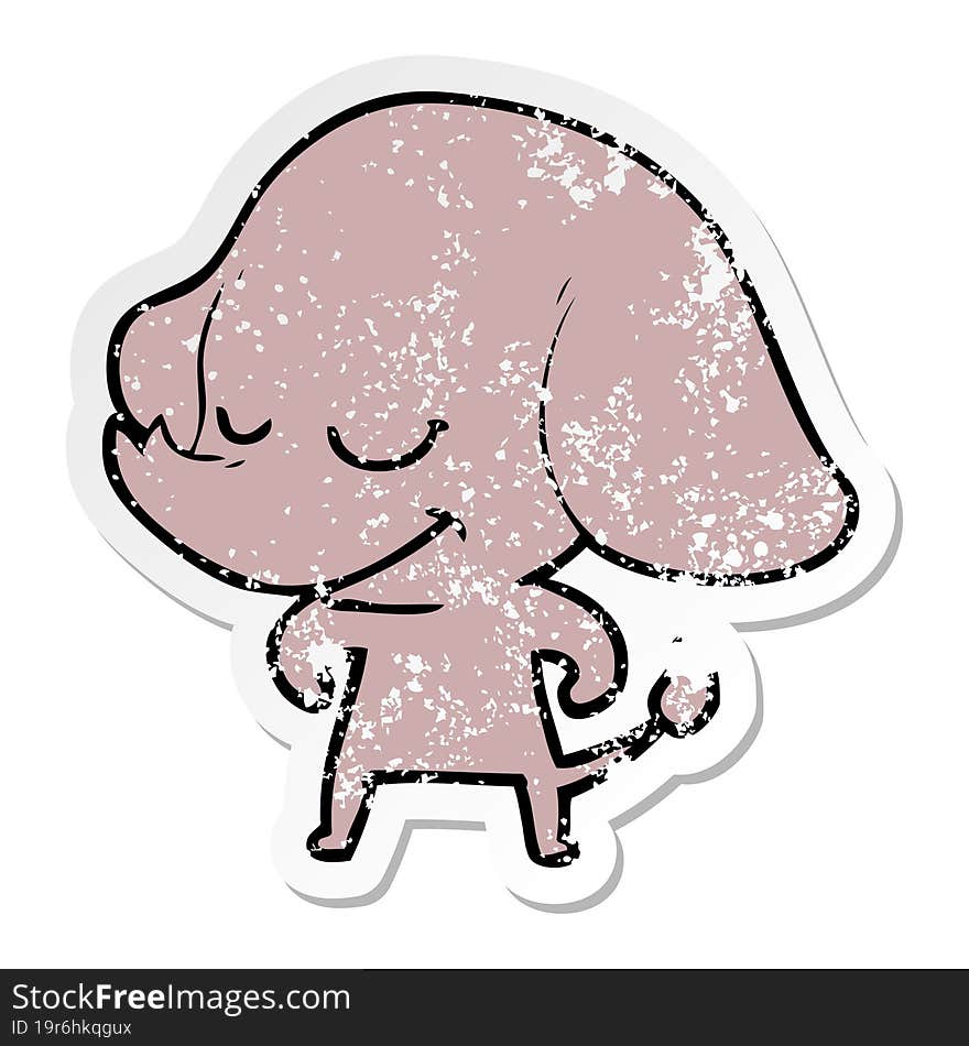 distressed sticker of a cartoon smiling elephant