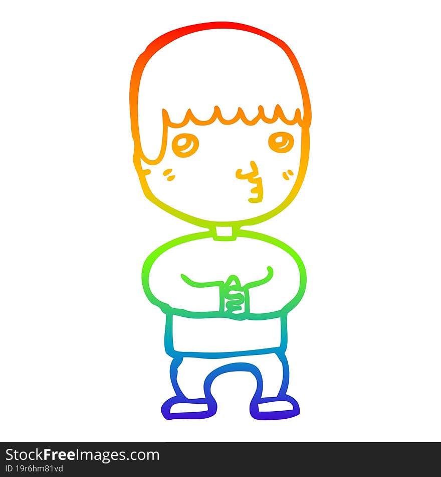 rainbow gradient line drawing of a cartoon man thinking