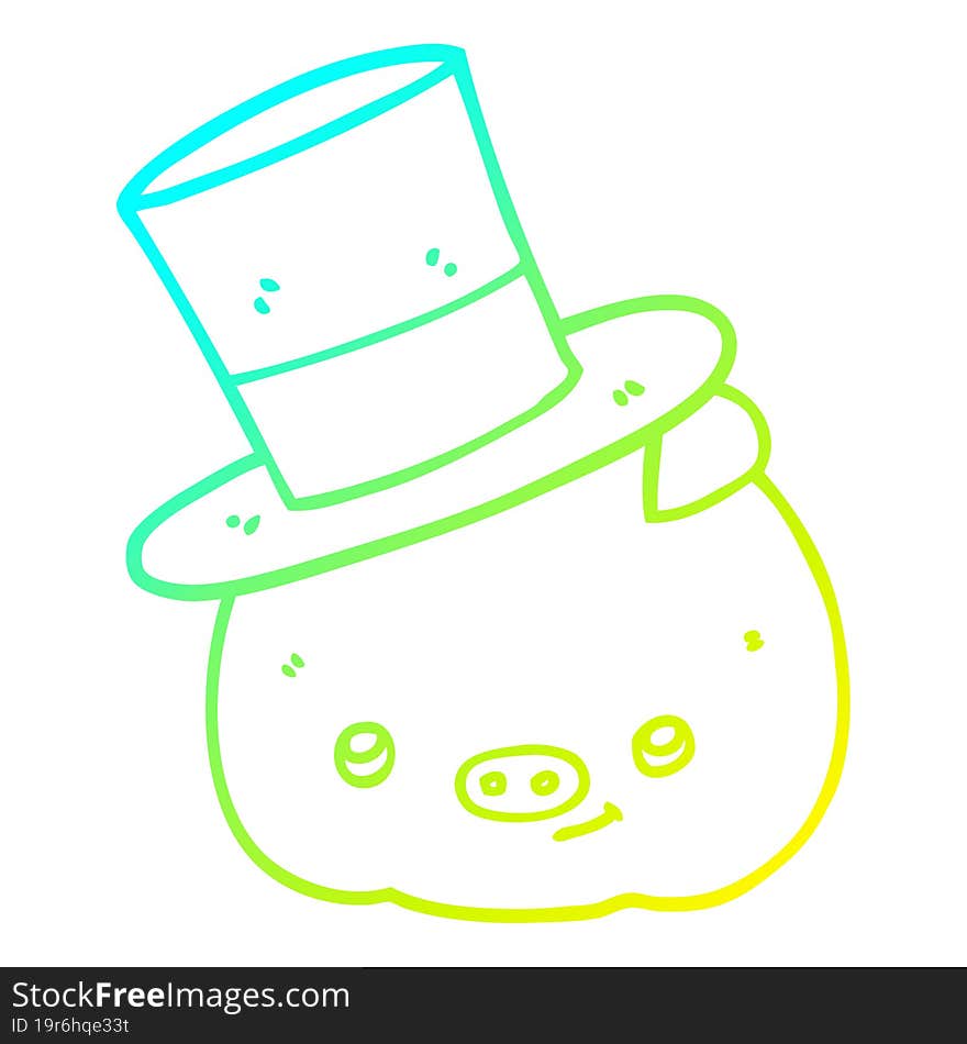 cold gradient line drawing cartoon pig wearing top hat