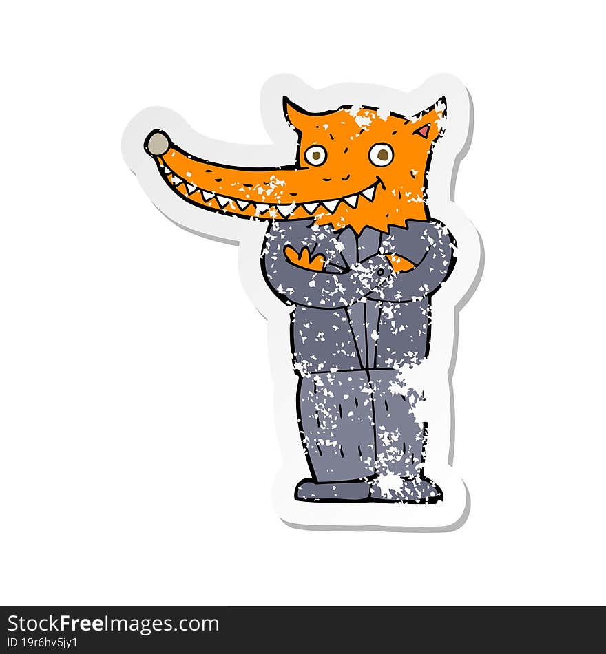 Retro Distressed Sticker Of A Cartoon Fox Man