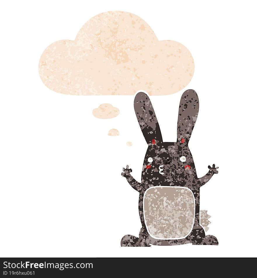 Cartoon Rabbit And Thought Bubble In Retro Textured Style