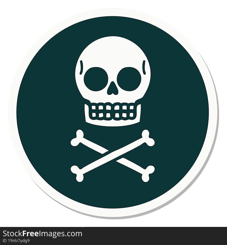 tattoo style sticker of a skull and bones