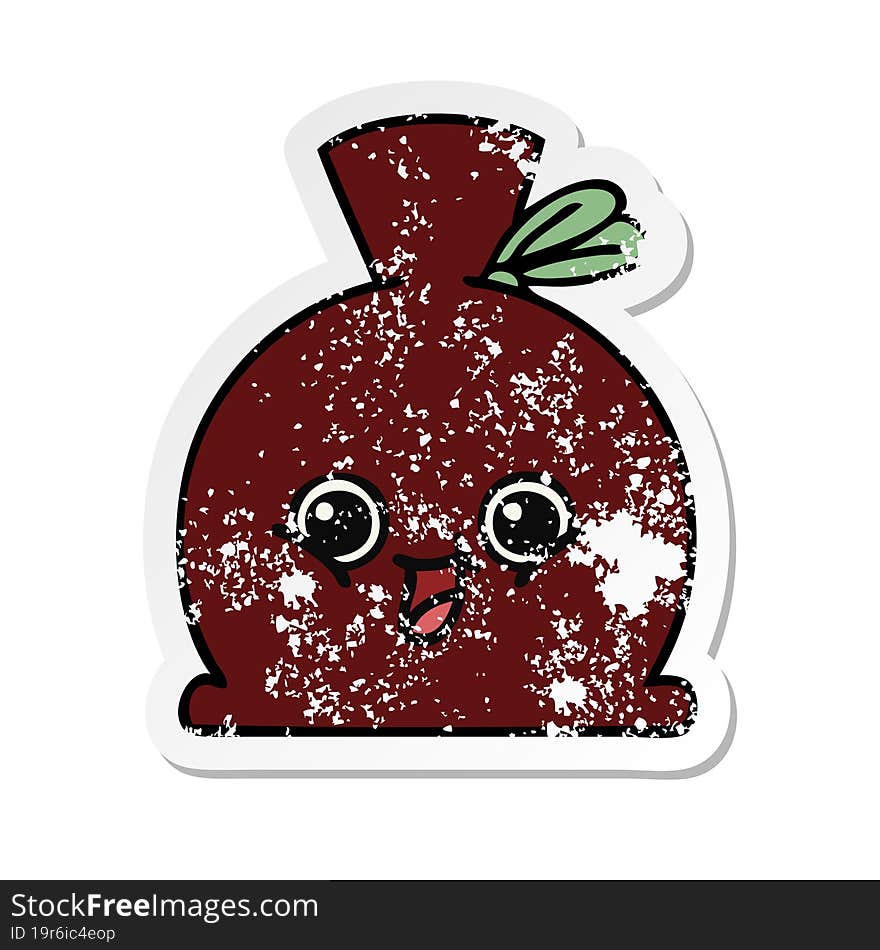 distressed sticker of a cute cartoon sack