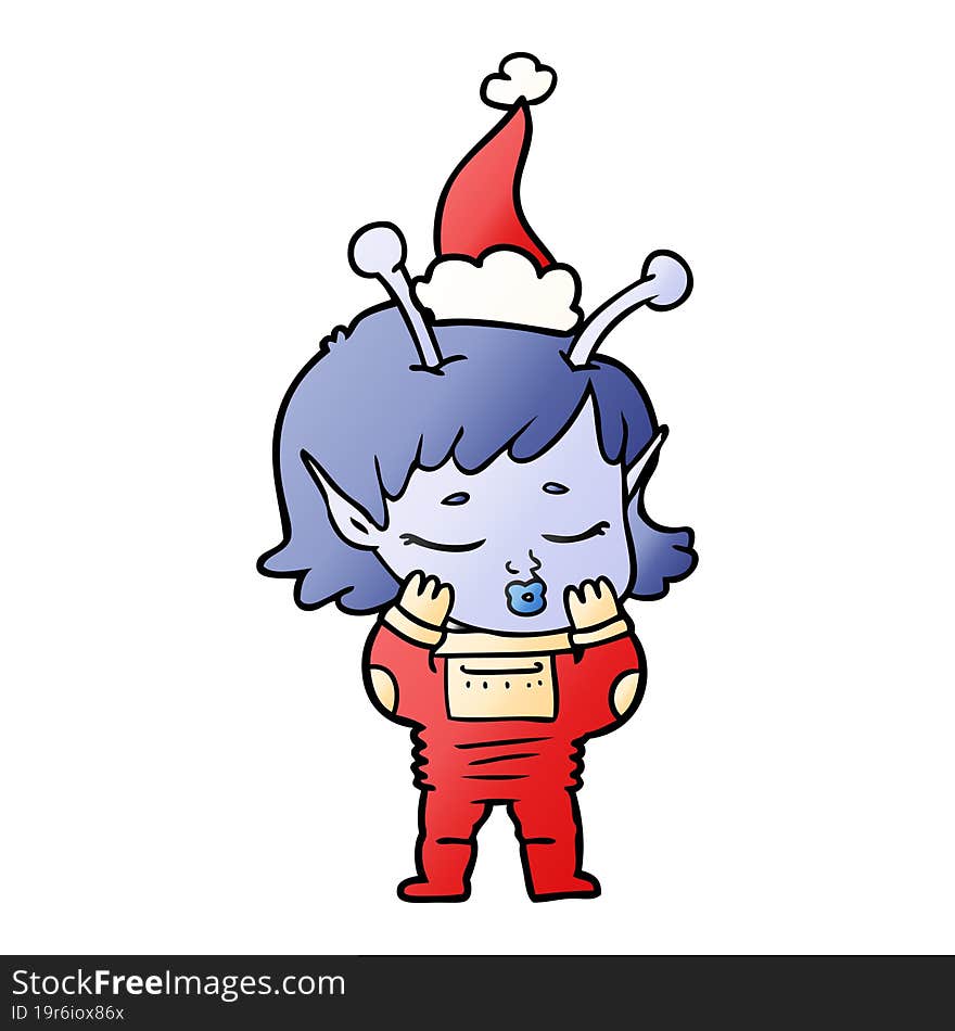 Gradient Cartoon Of A Alien Girl Wearing Santa Hat