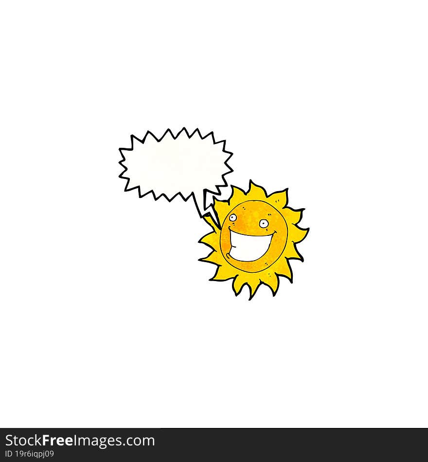 cartoon happy sun with speech bubble