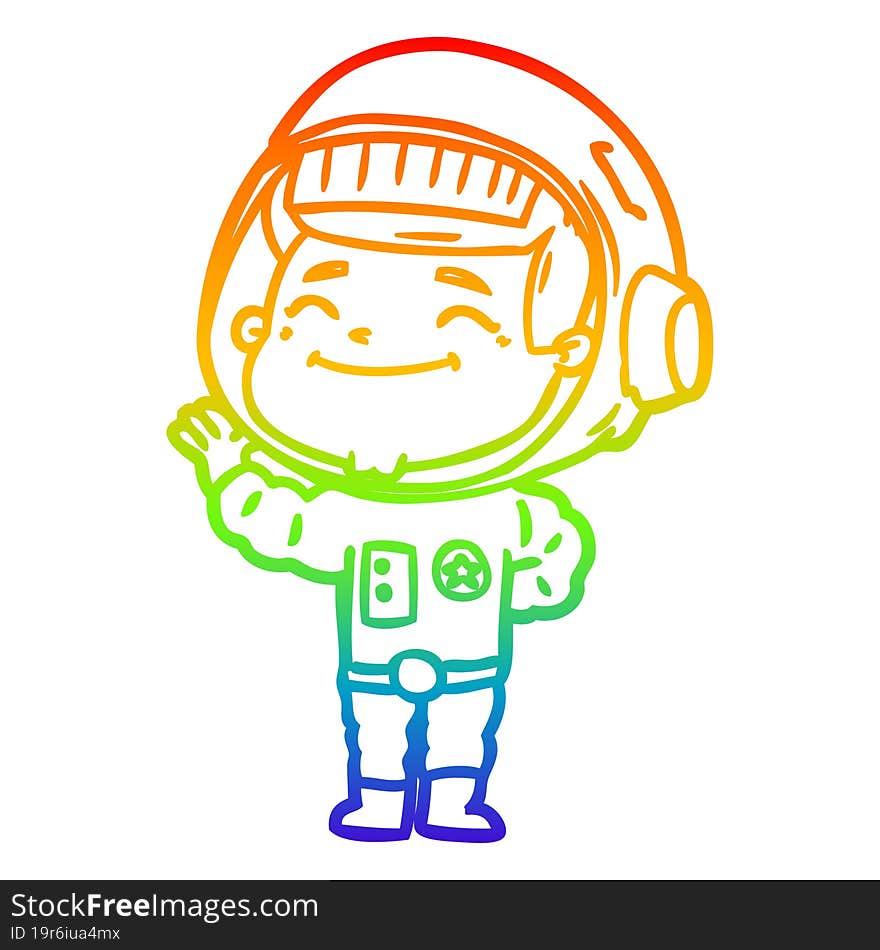 rainbow gradient line drawing of a happy cartoon astronaut