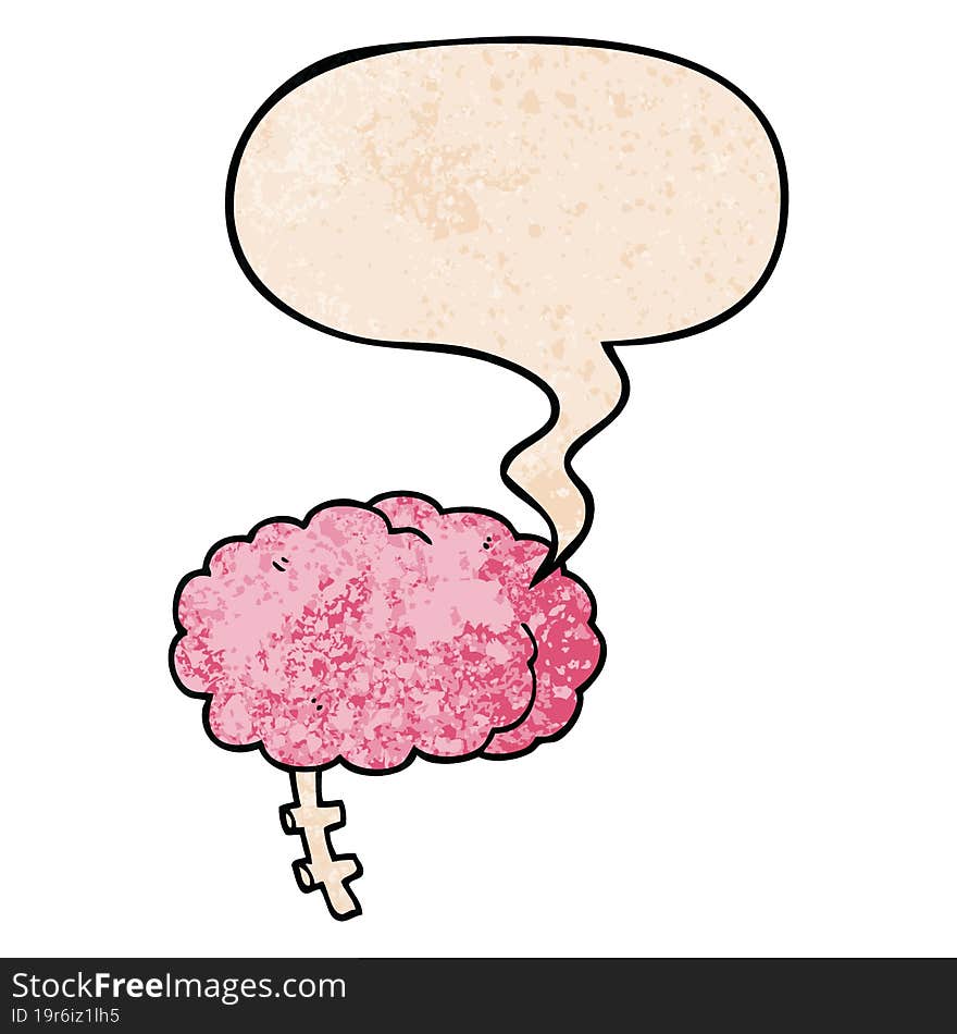 Cartoon Brain And Speech Bubble In Retro Texture Style