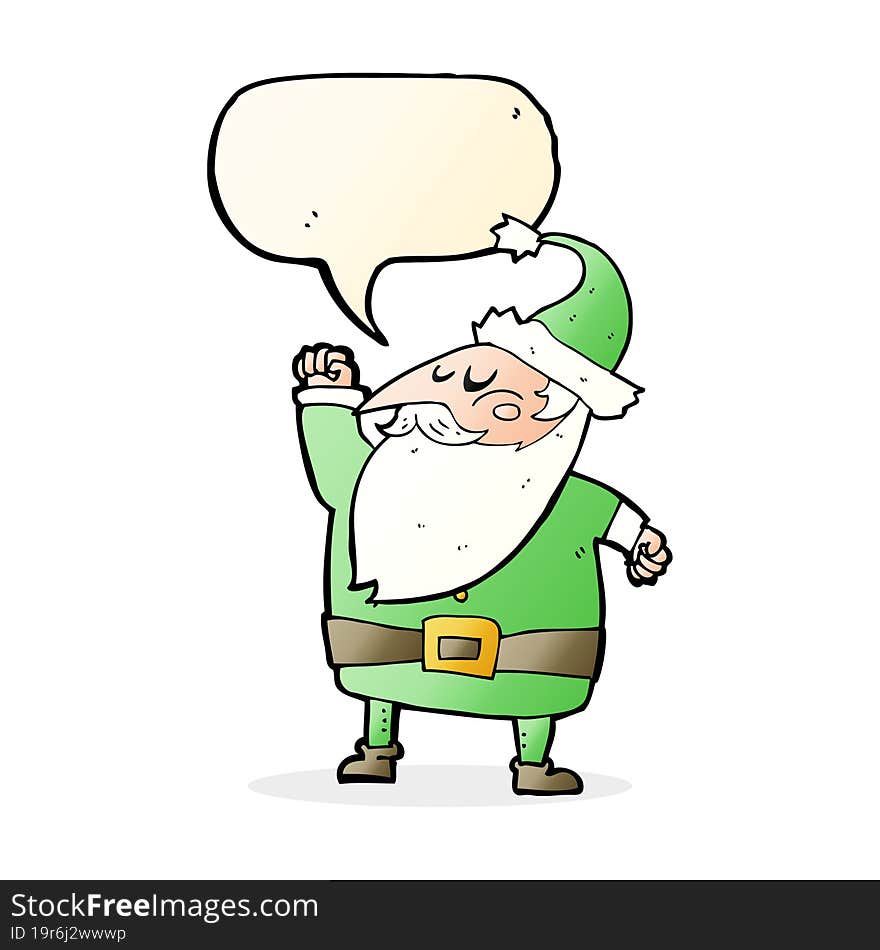 cartoon santa claus punching air with speech bubble