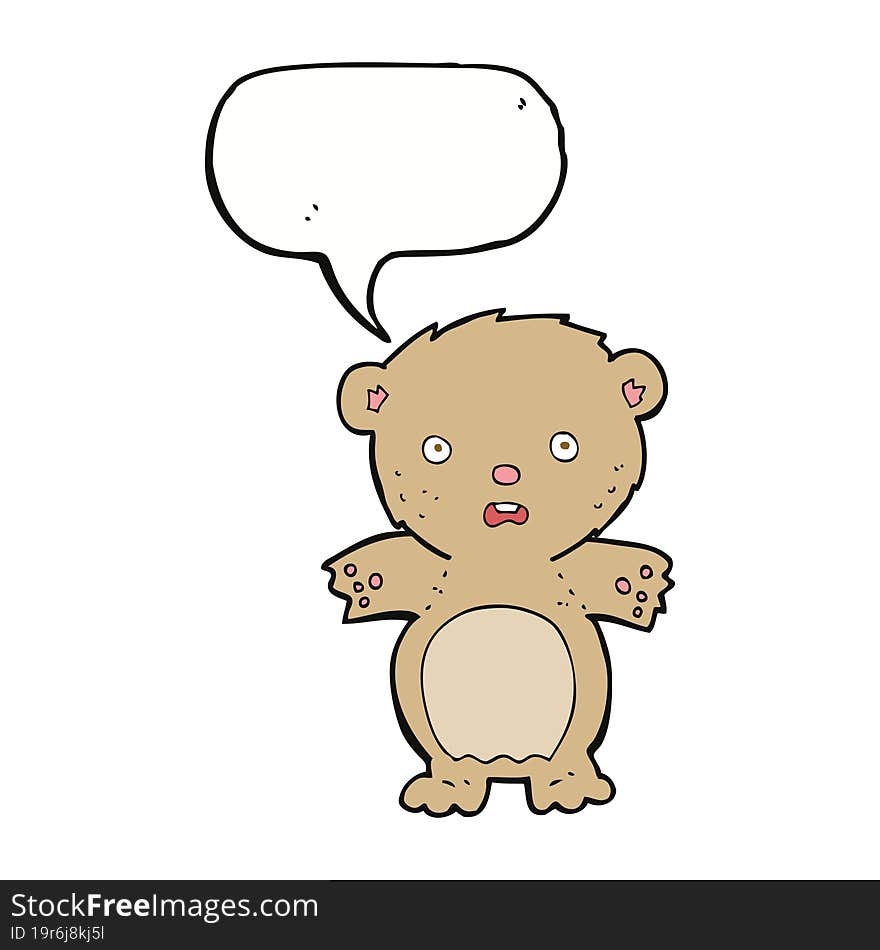 Frightened Teddy Bear Cartoon With Speech Bubble