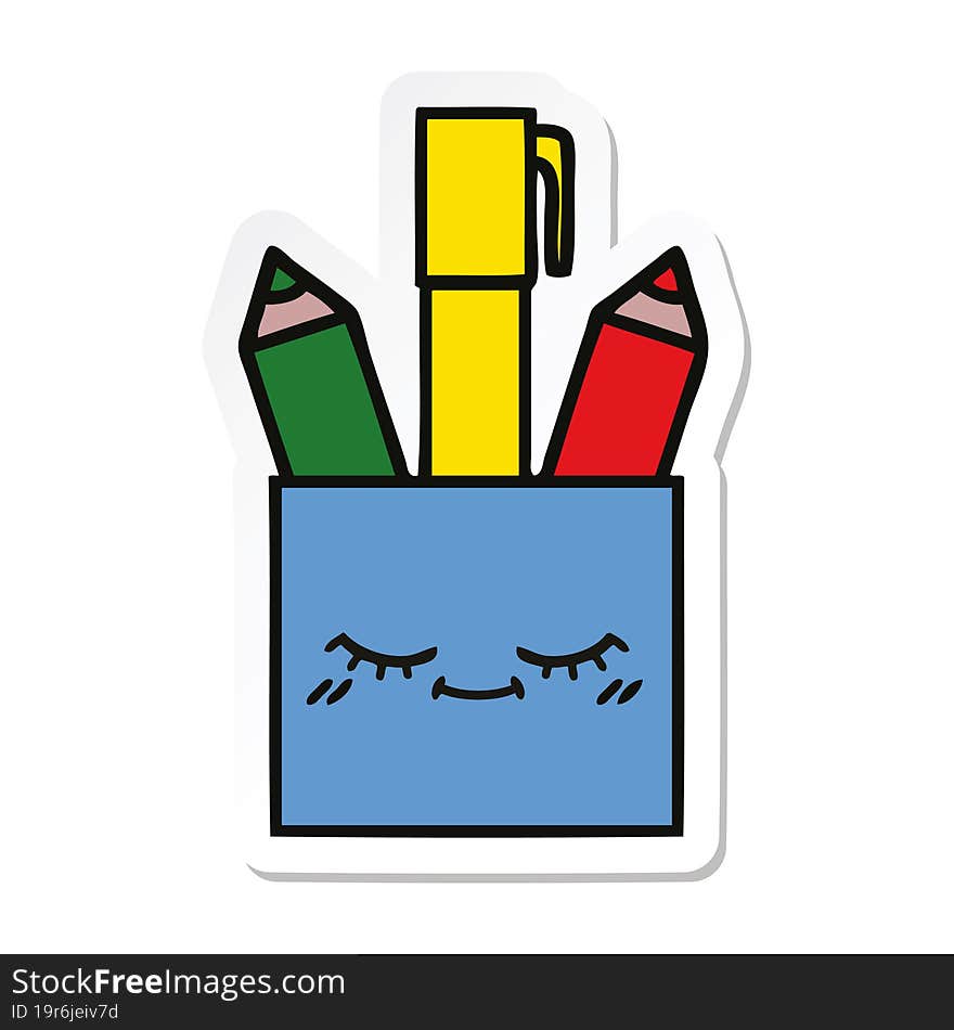 sticker of a cute cartoon pencil pot