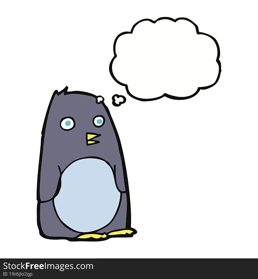 cartoon penguin with thought bubble