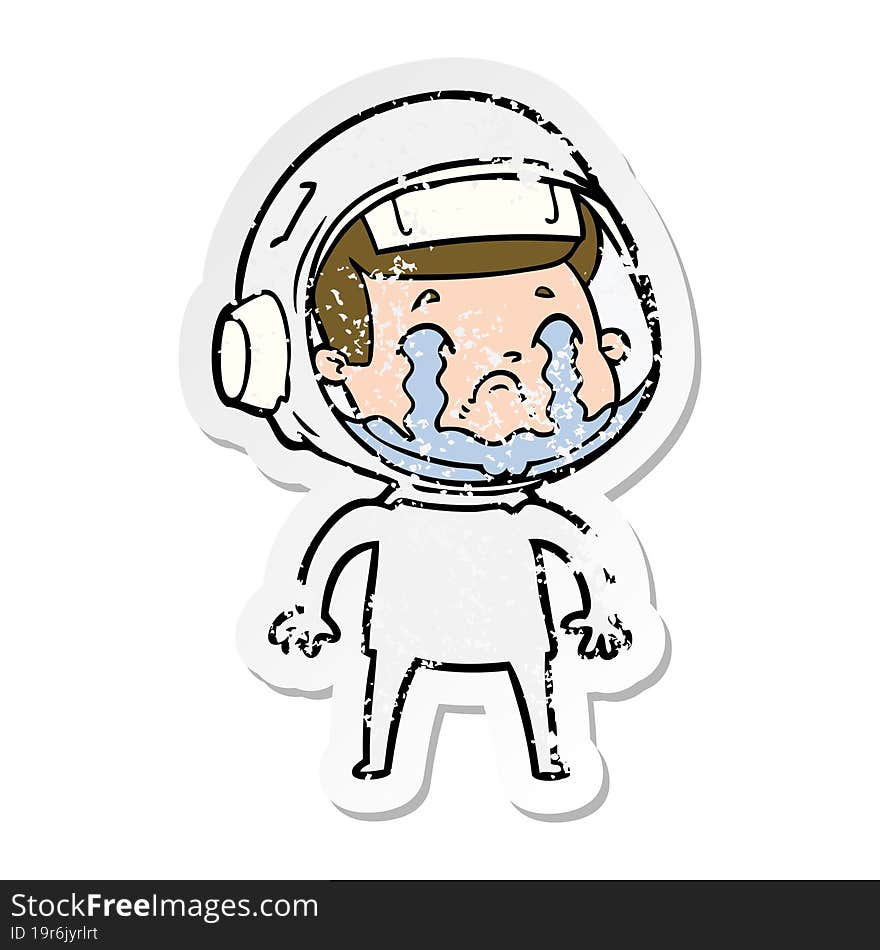 Distressed Sticker Of A Cartoon Crying Astronaut