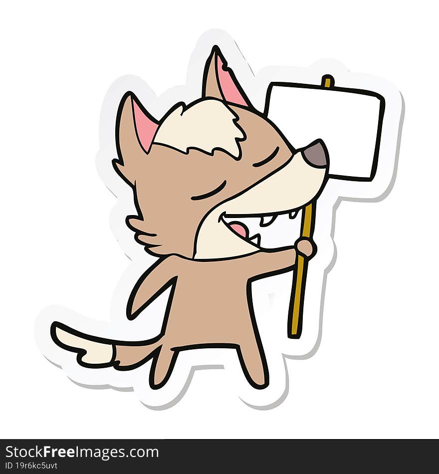 Sticker Of A Cartoon Wolf Laughing