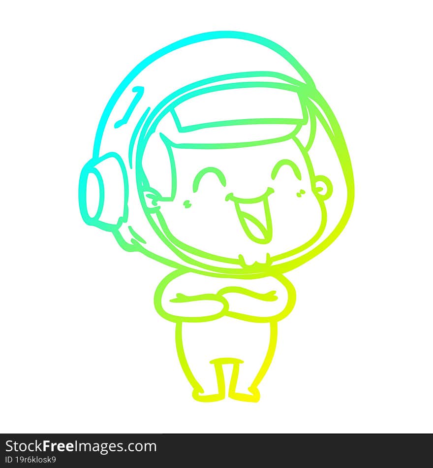 cold gradient line drawing of a happy cartoon astronaut