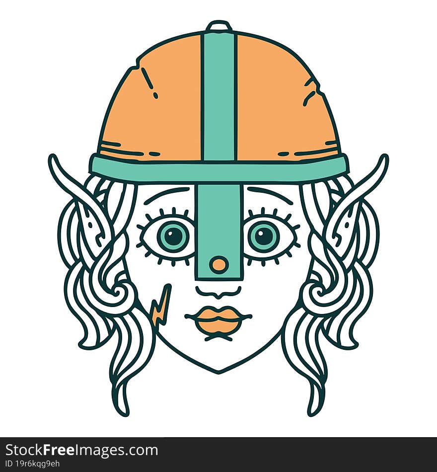 Retro Tattoo Style elf fighter character face. Retro Tattoo Style elf fighter character face