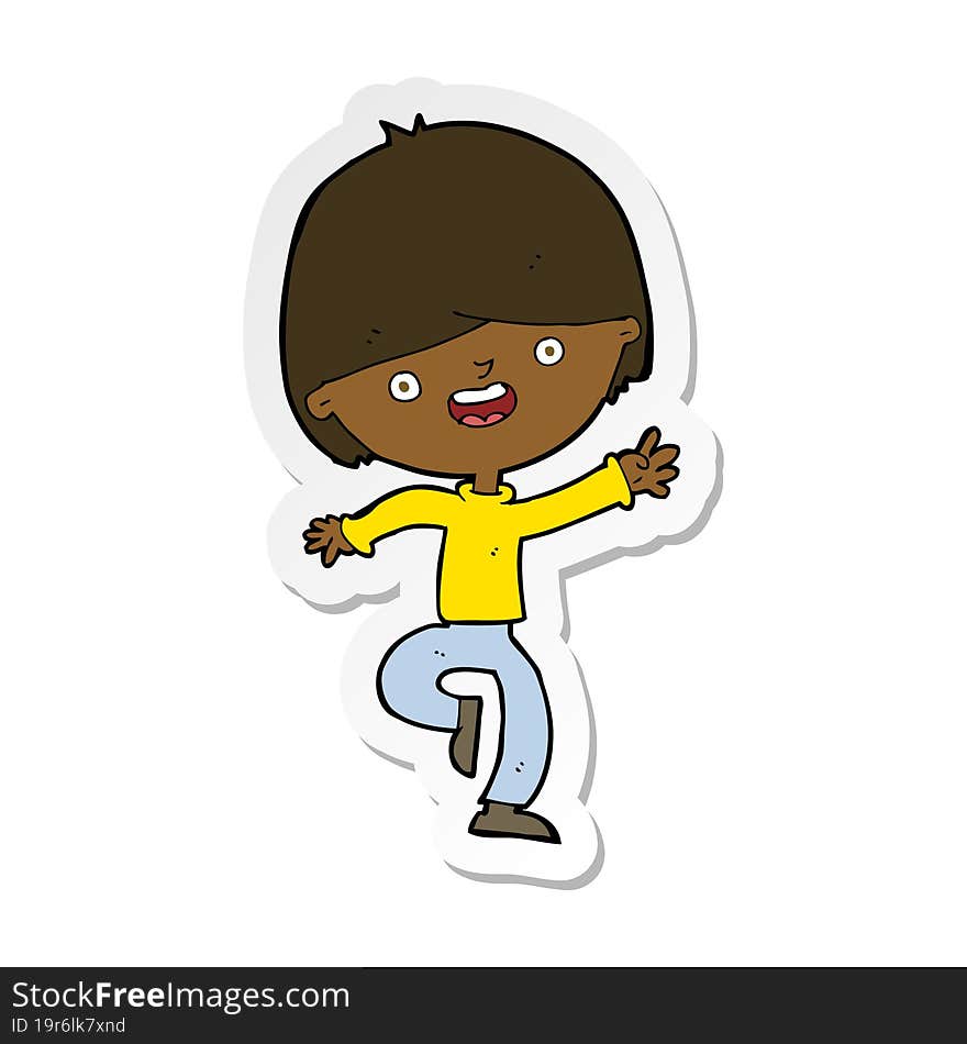 Sticker Of A Cartoon Happy Boy Dancing