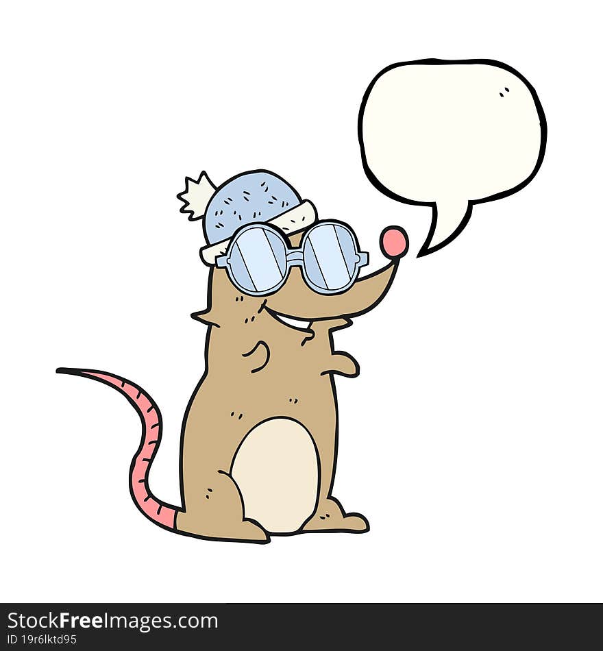 Speech Bubble Cartoon Mouse Wearing Glasses And Hat