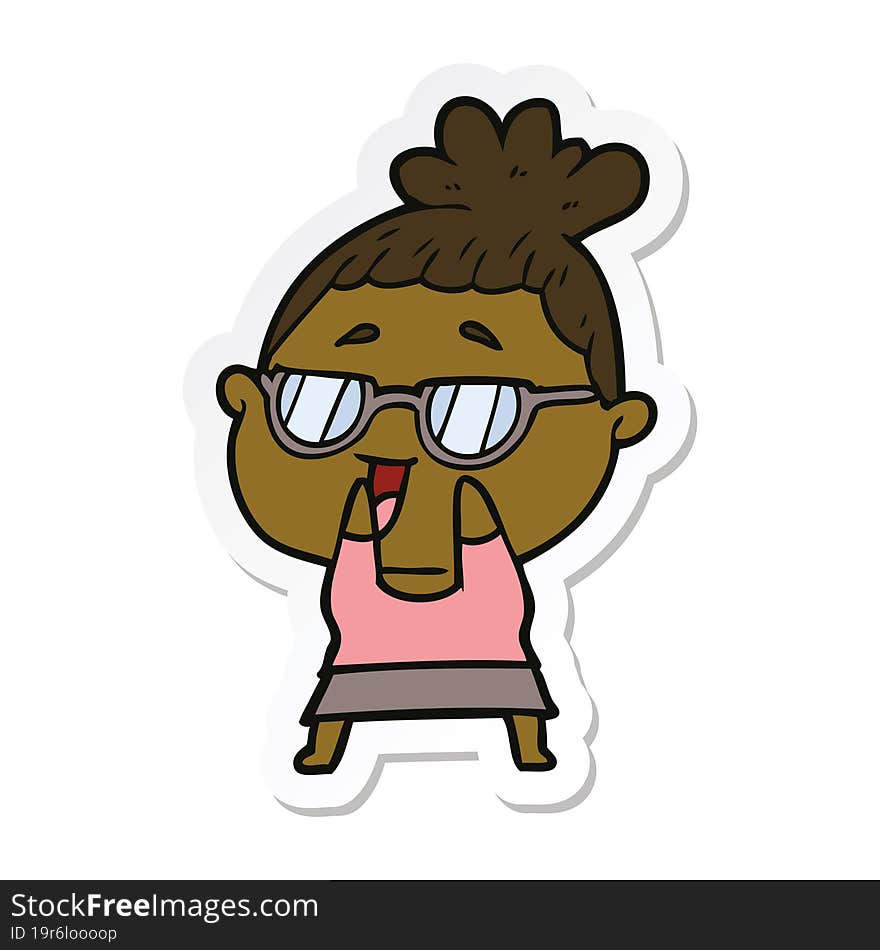 Sticker Of A Cartoon Happy Woman Wearing Spectacles