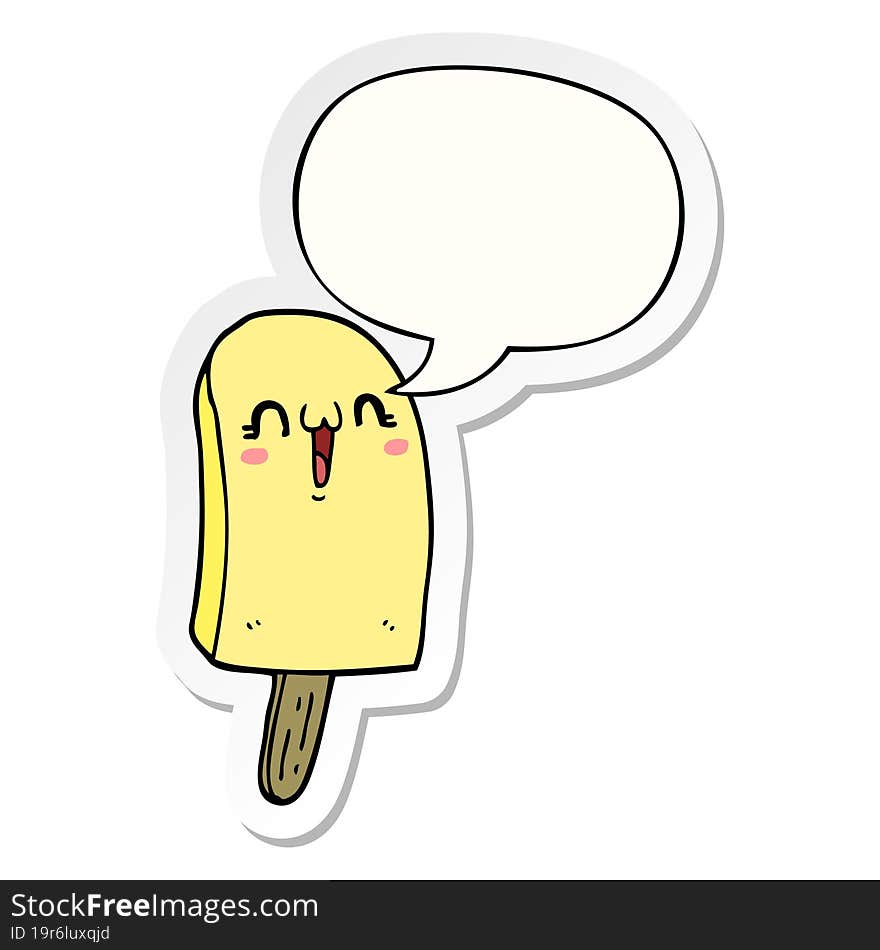 cartoon frozen ice lolly and speech bubble sticker