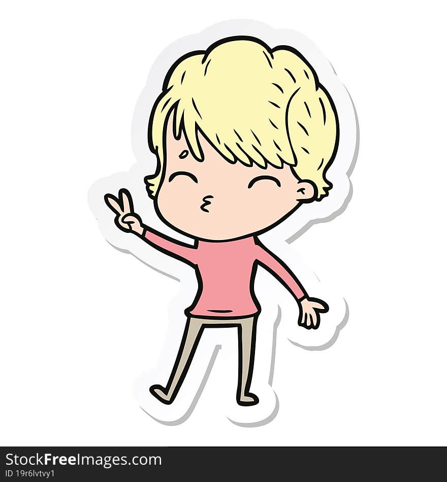 sticker of a cartoon woman thinking