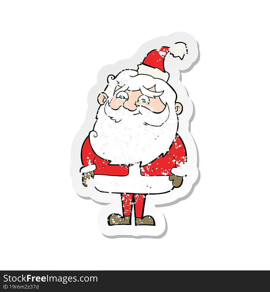 Retro Distressed Sticker Of A Cartoon Santa Claus