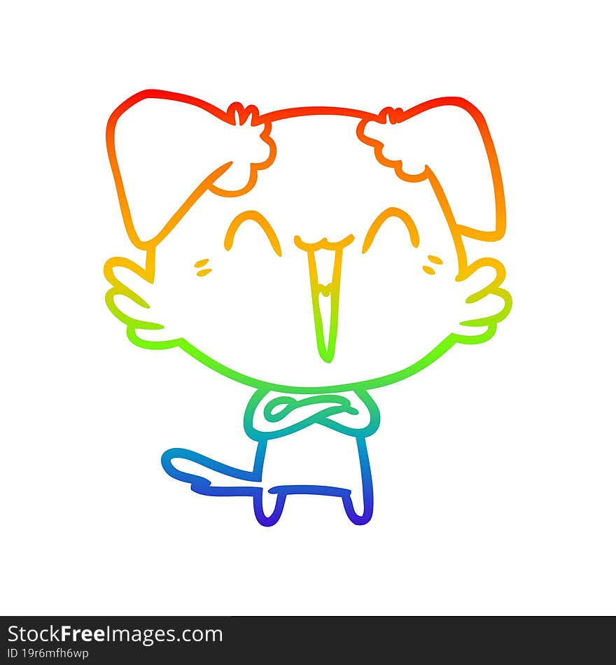 Rainbow Gradient Line Drawing Happy Little Dog Cartoon